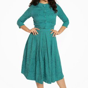 LINDY BOP 'MARIANNE' TEAL SWING DRESS AND JACKET TWIN SET SIZE L NWT
